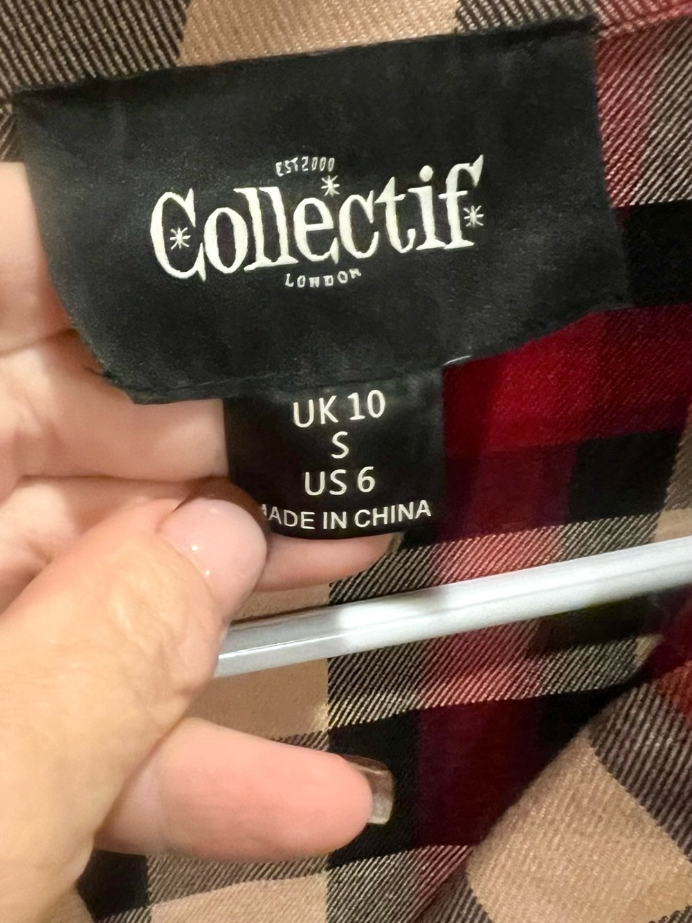 Collectif Plaid Dress in Red and Beige with Black Accents